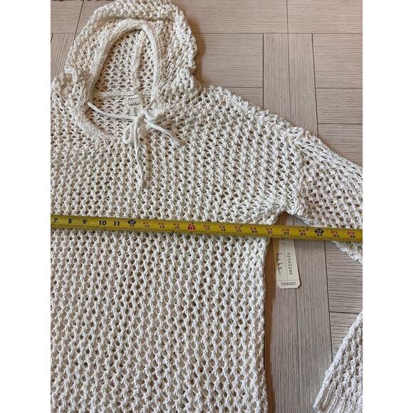 NWT Nicole Miller off white open knit crochet hooded tunic Cover Up. Poly. Sz L - Picture 6 of 11